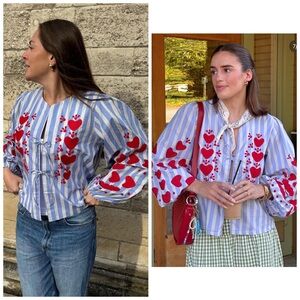 Sissel Eldelbo Elisabeth Top Striped Hearts Embroidered Love Sz M & L